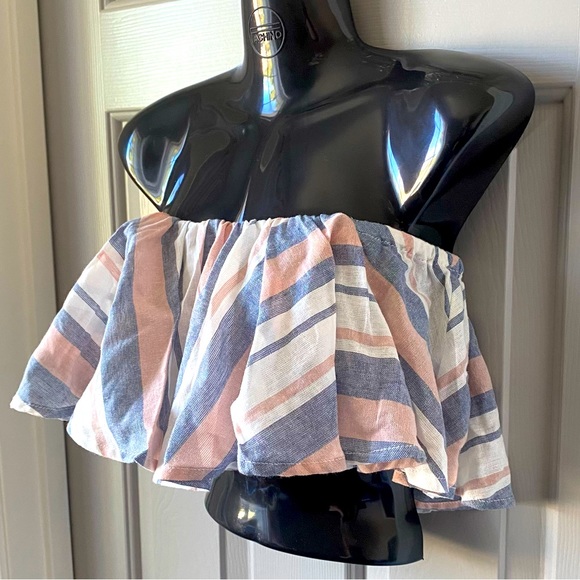 NWT ASOS Striped Ruffle Off Shoulder Crop Top SZ 4 - Picture 3 of 6